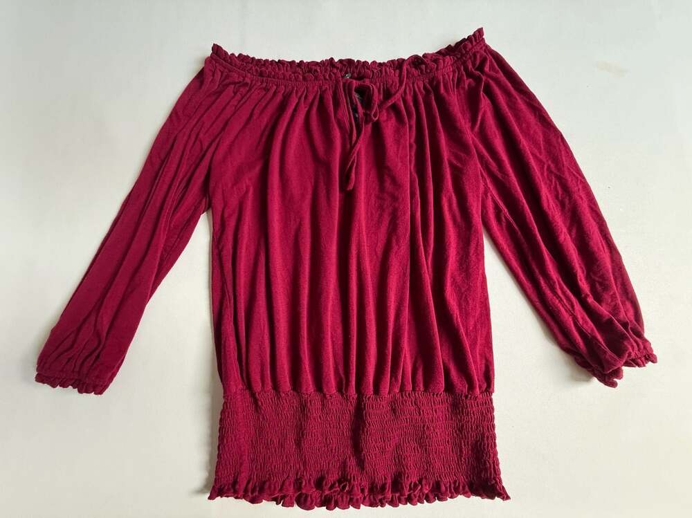 Grace Elements Red Off Shoulder Smocked Top Long Sleeve S